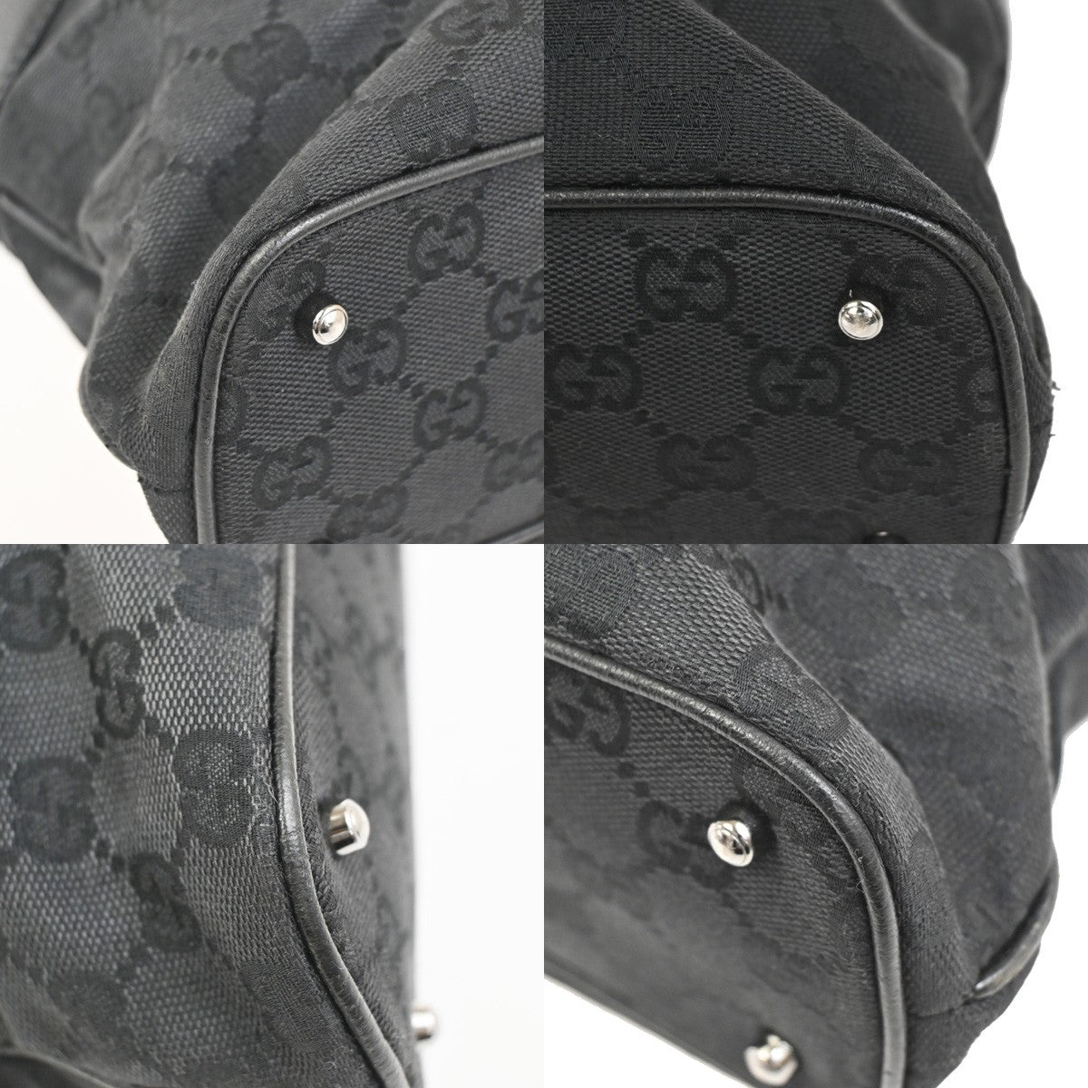 GUCCI Logo GG Pattern Shoulder Tote Bag Canvas Leather Black SHW Italy 80YJ079