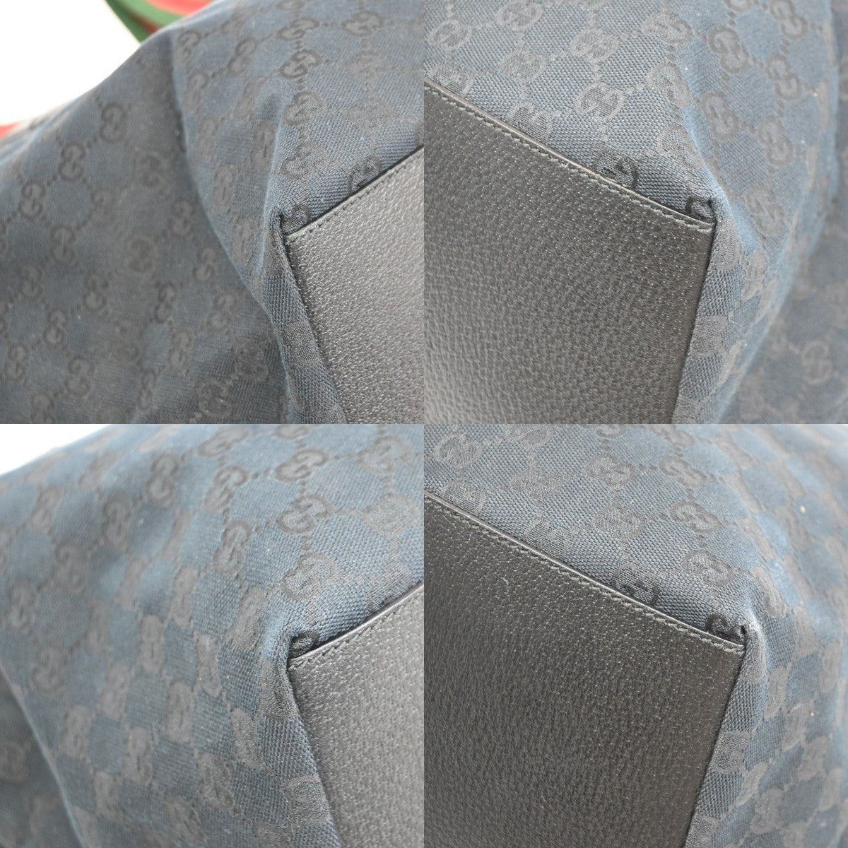 GUCCI web stripe Sherry Line Shoulder Tote Bag Leather Canvas Black SHW 77TA688
