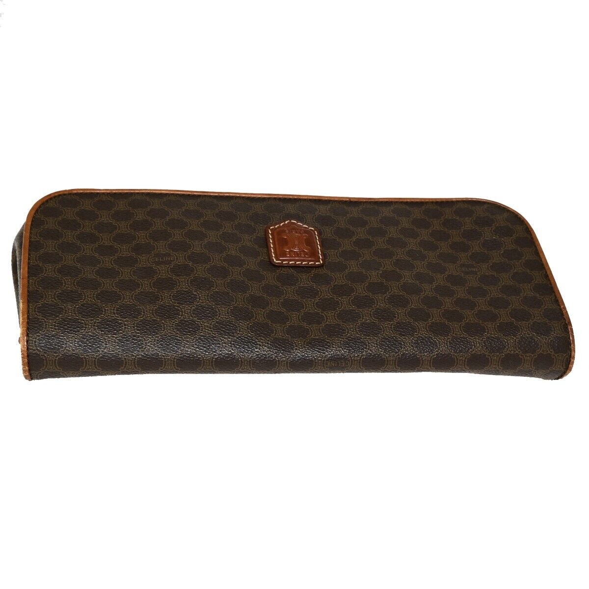 CELINE Logo Macadam Pattern Clutch Bag PVC Leather Brown GHW Italy 01EB540