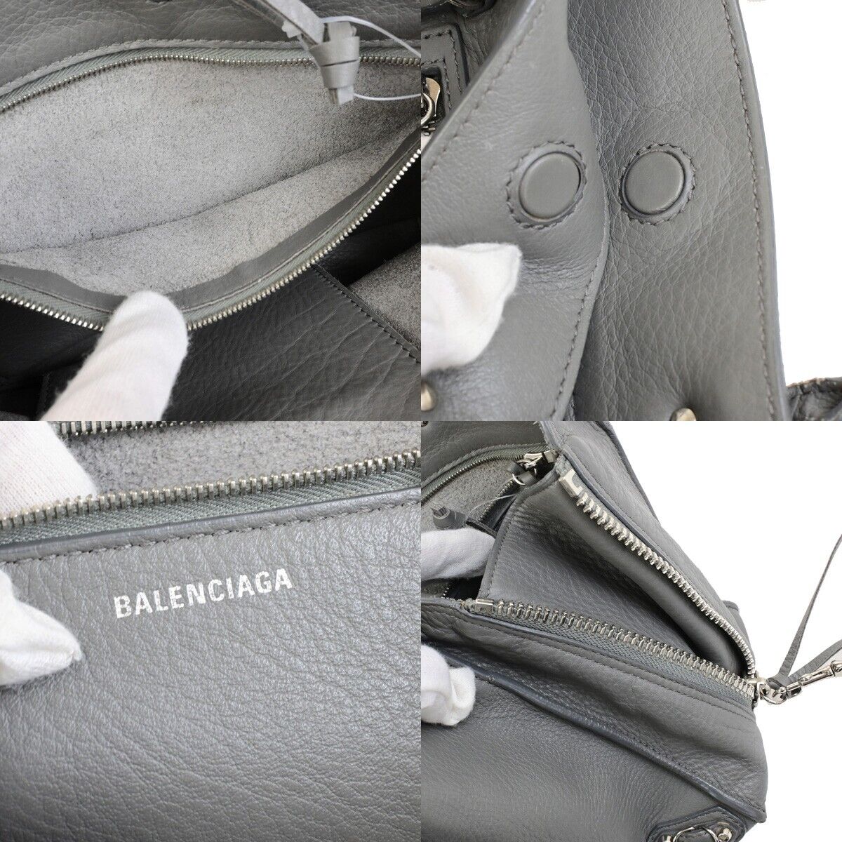 BALENCIAGA Logo Papier Mini 2Way Shoulder Hand Bag Leather Gray Italy 64ED611