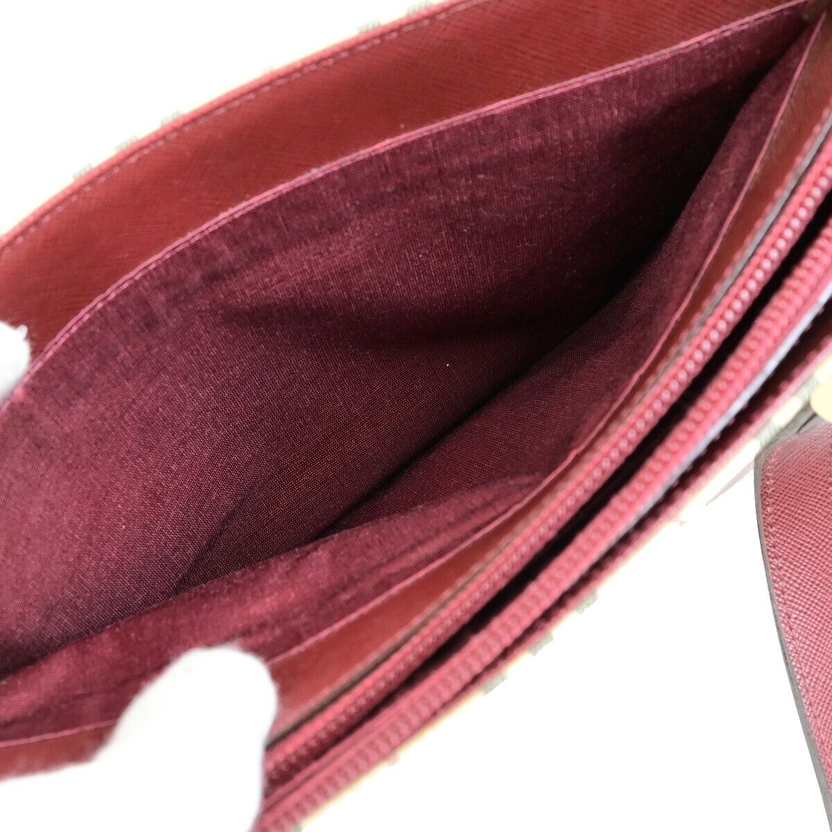 BURBERRY Logo Hand Bag Nova Check Canvas Leather Burgundy GHW 83RK727