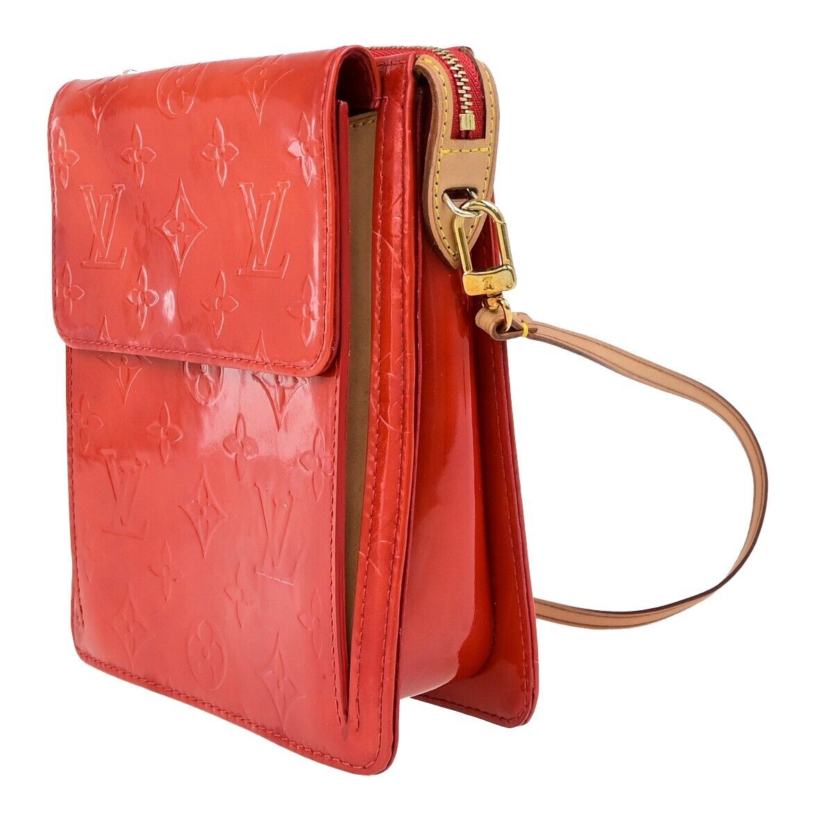 LOUIS VUITTON LV Motto Shoulder Bag Monogram Vernis Leather Red M91137 30FB338