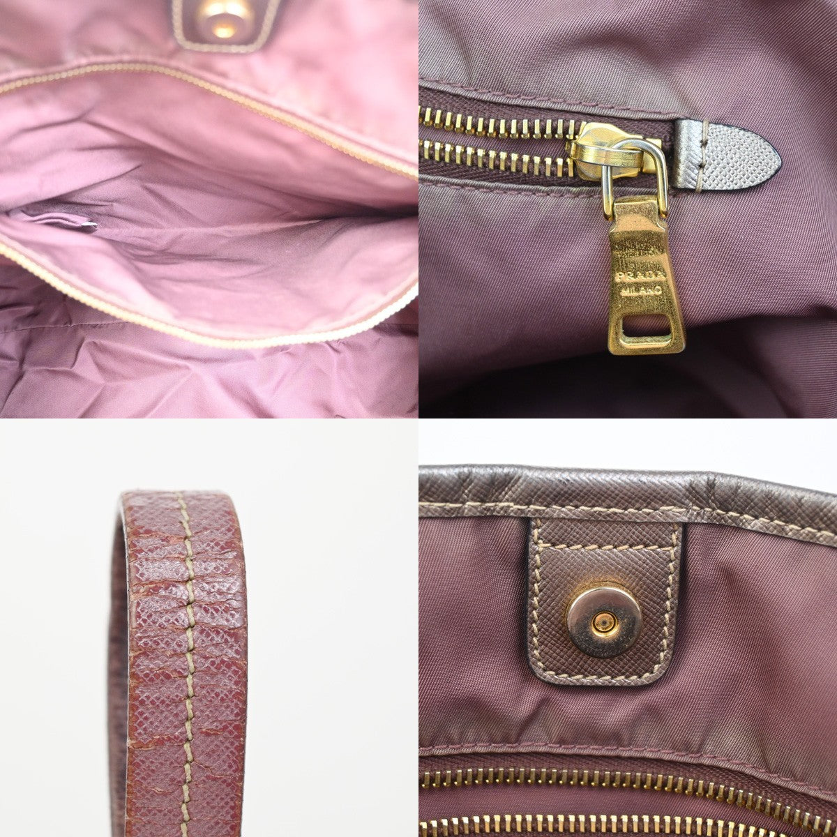 PRADA Logo Tote Shoulder Tote Bag Nylon Saffiano Leather Pink Red GHW 88KC483