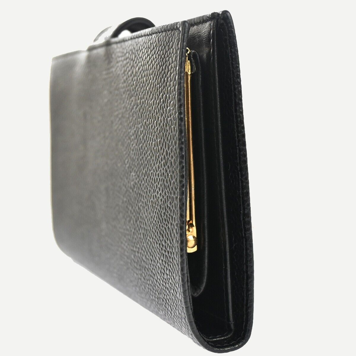 CHANEL CC LOGO Long Bifold Wallet Purse Caviar Skin Leather Black France 11RJ691