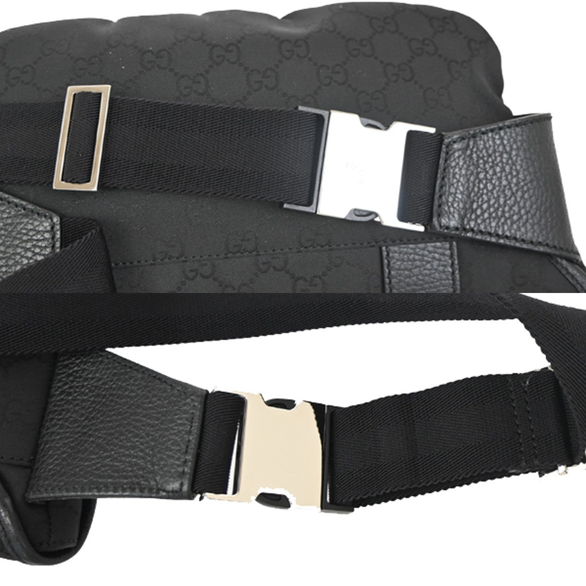 GUCCI Logo GG Pattern Mini Waist Belt Bag Canvas Leather Black SHW Italy 79ZA364