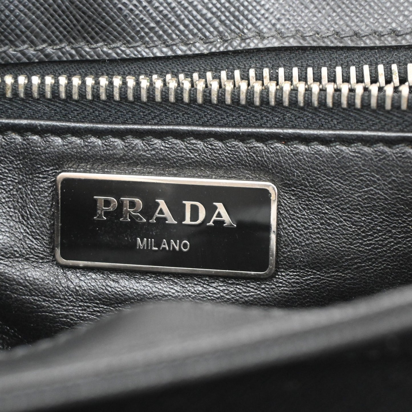 PRADA Saffiano Diagonal Chain Shoulder Bag Nylon Leather Black SHW 10KD064