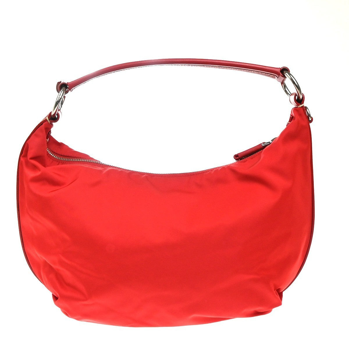 PRADA MILANO Logo Tessuto Hobo Shoulder Hand Bag Nylon Leather Red 70EG354