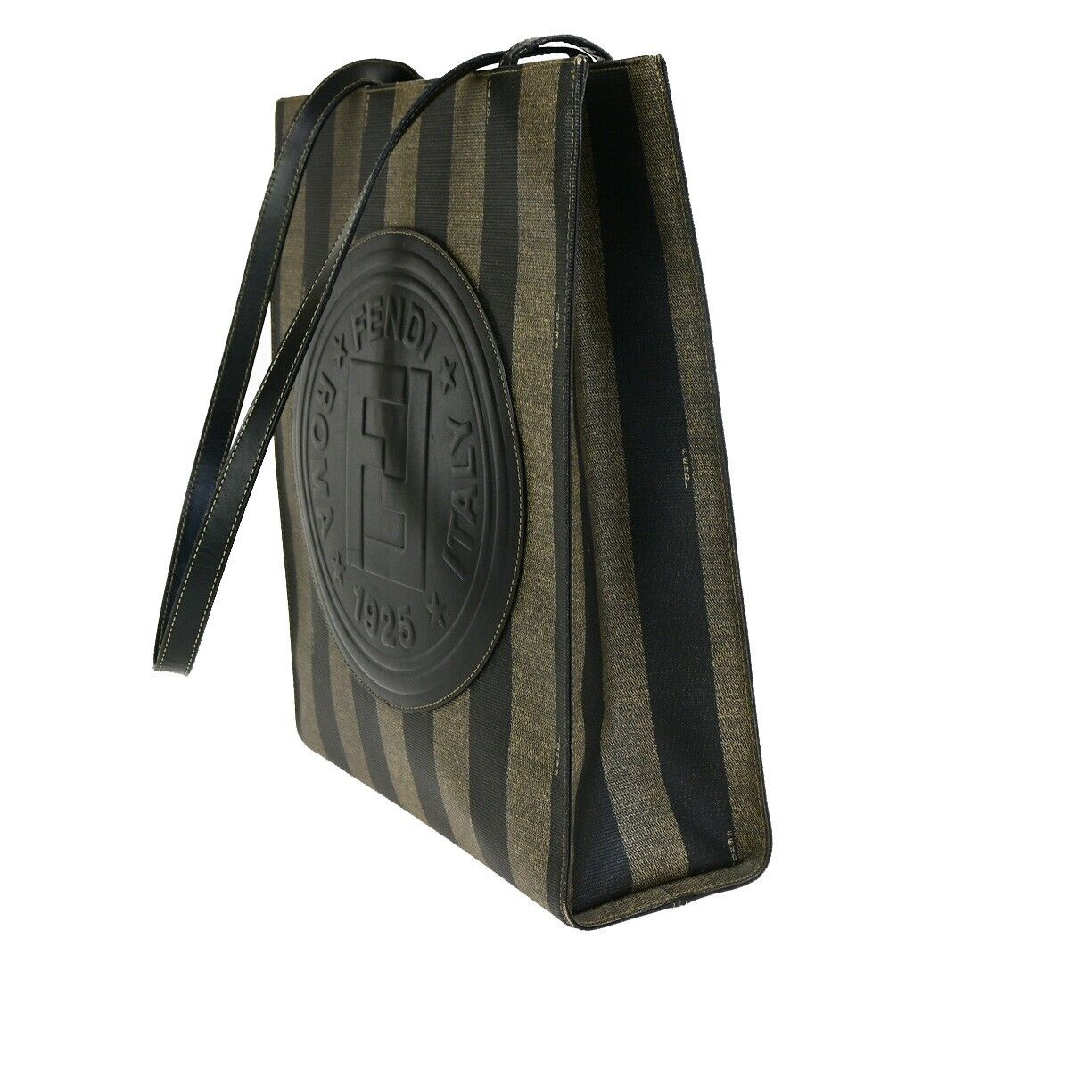 FENDI Logo Pecan Shoulder Tote Bag PVC Leather Brown Made In Italy 34FB215