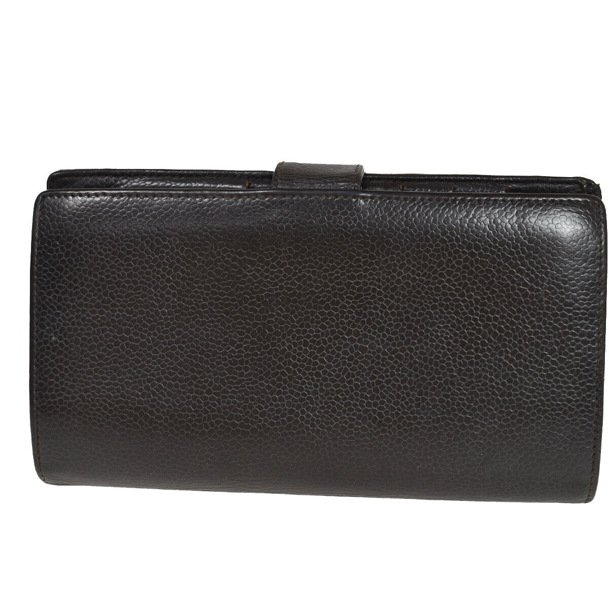 CHANEL CC Logo Long Bifold Wallet Purse Caviar Skin Leather Brown Spain 86RC723