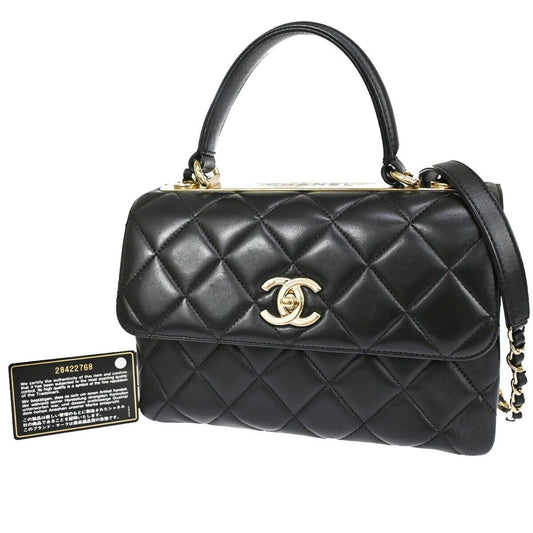 CHANEL CC Logo Matelasse 2Way Shoulder Hand Bag Leather Black GHW Italy 985RH891