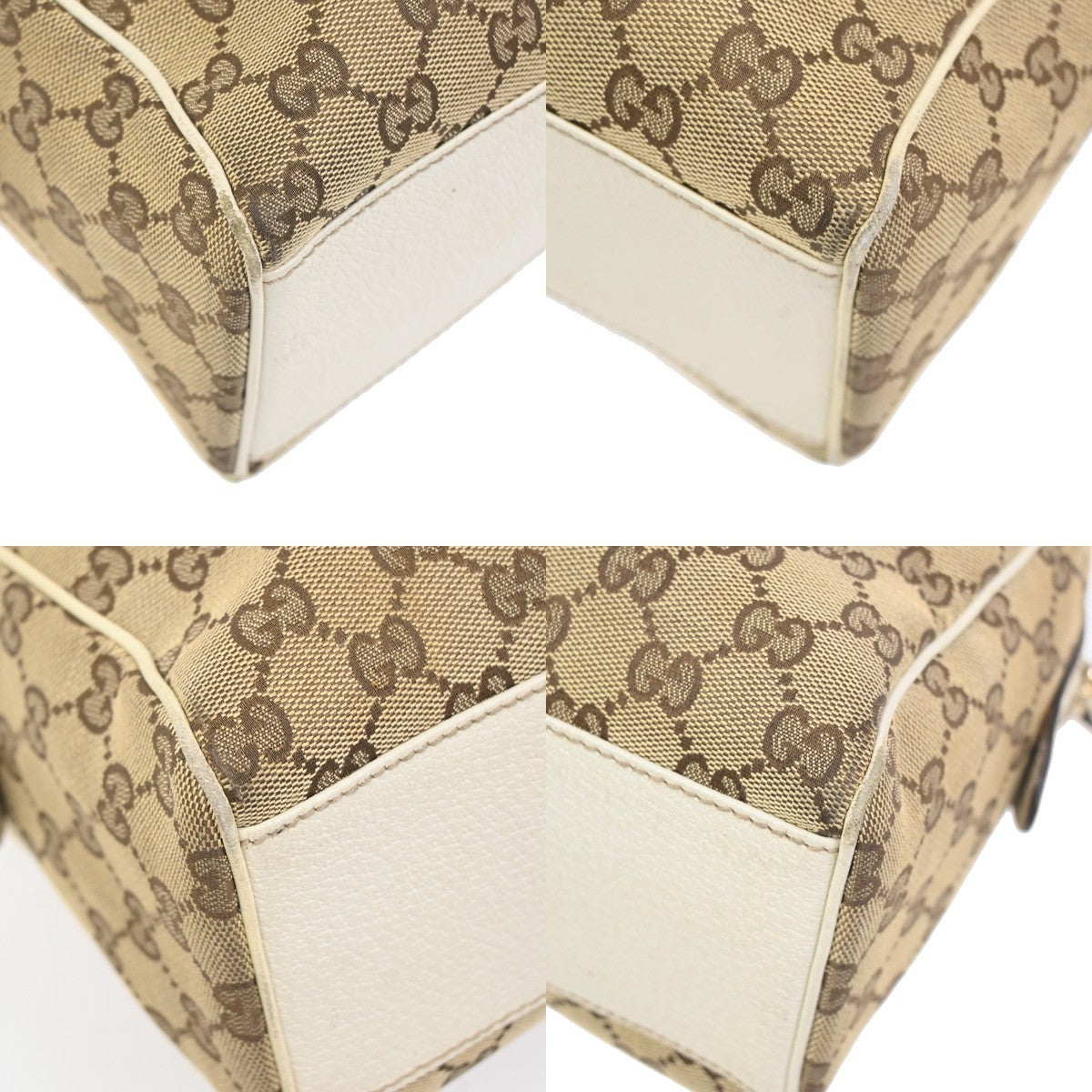 GUCCI GG Pattern Charmy Hand Boston Bag Canvas Leather Brown White GHW 04ZA341