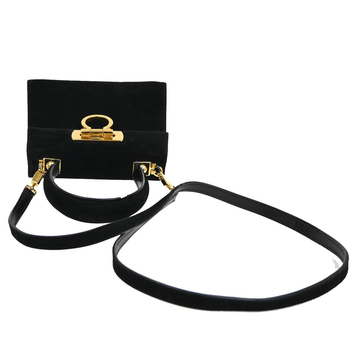 SALVATORE FERRAGAMO Gancini 2Way Shoulder Bag Suede Leather Black GHW 83ZA213