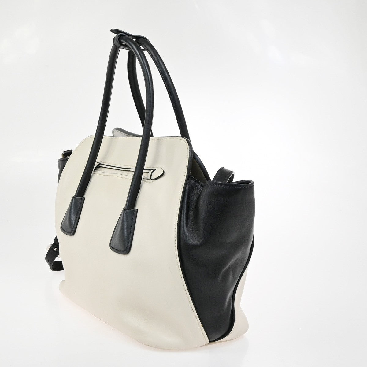 PRADA City Calf Bicolor 2Way Shoulder Tote Hand Bag Leather Black White 34KC748