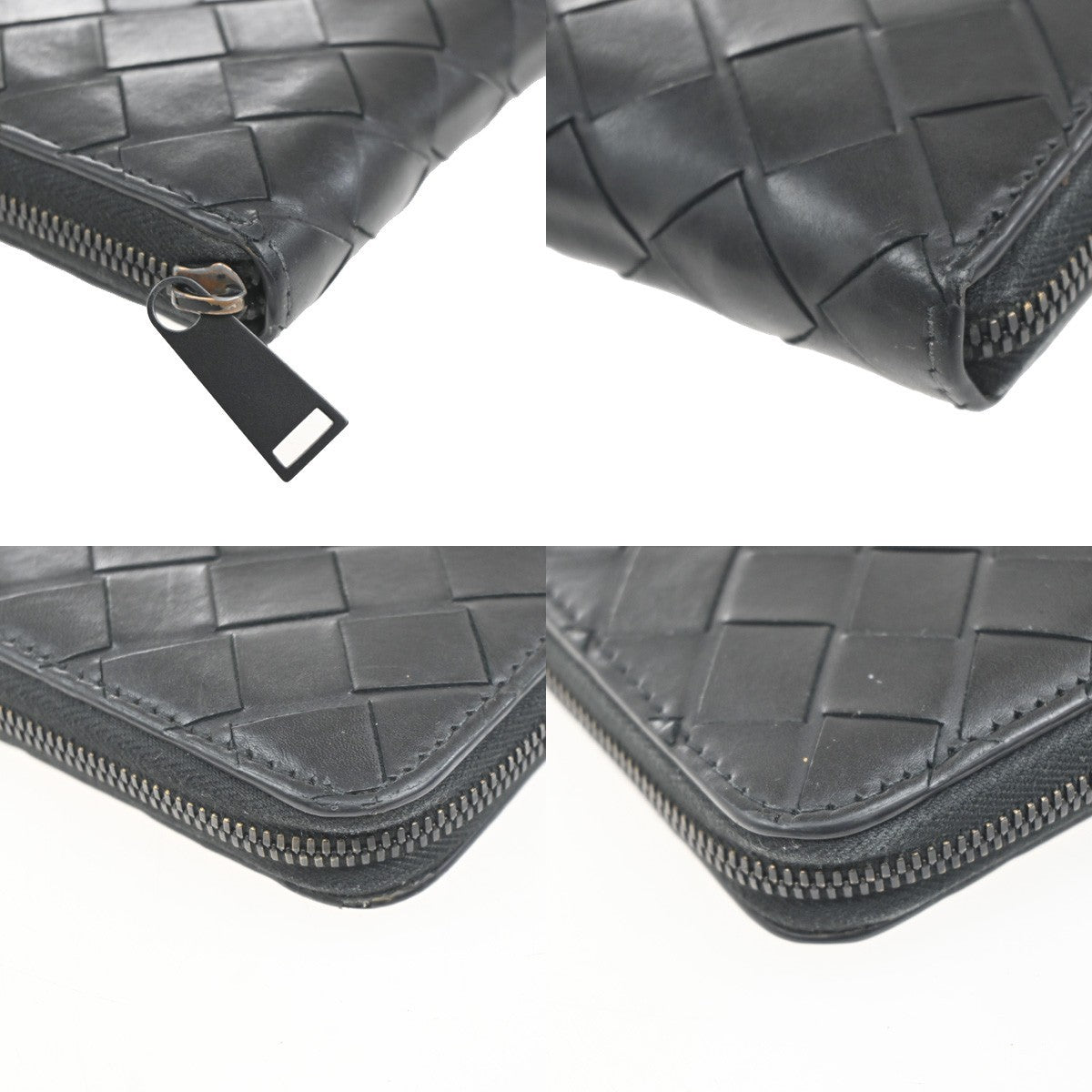 BOTTEGA VENETA Logo Intrecciato Zip Around Long Wallet Leather Black 65KC209