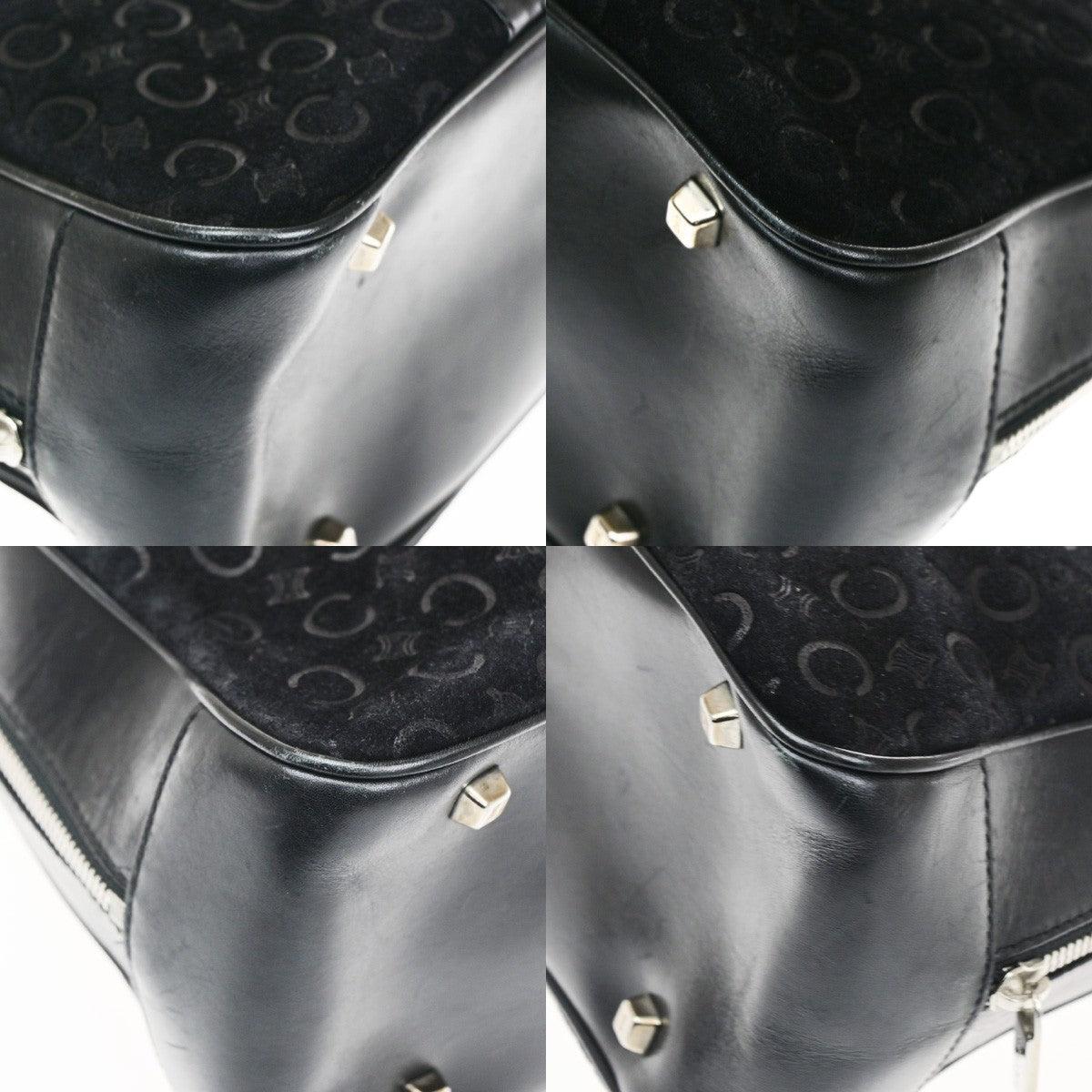 CELINE Logo C Macadam Pattern Hand Bag Suede Leather Black SHW 38CB067