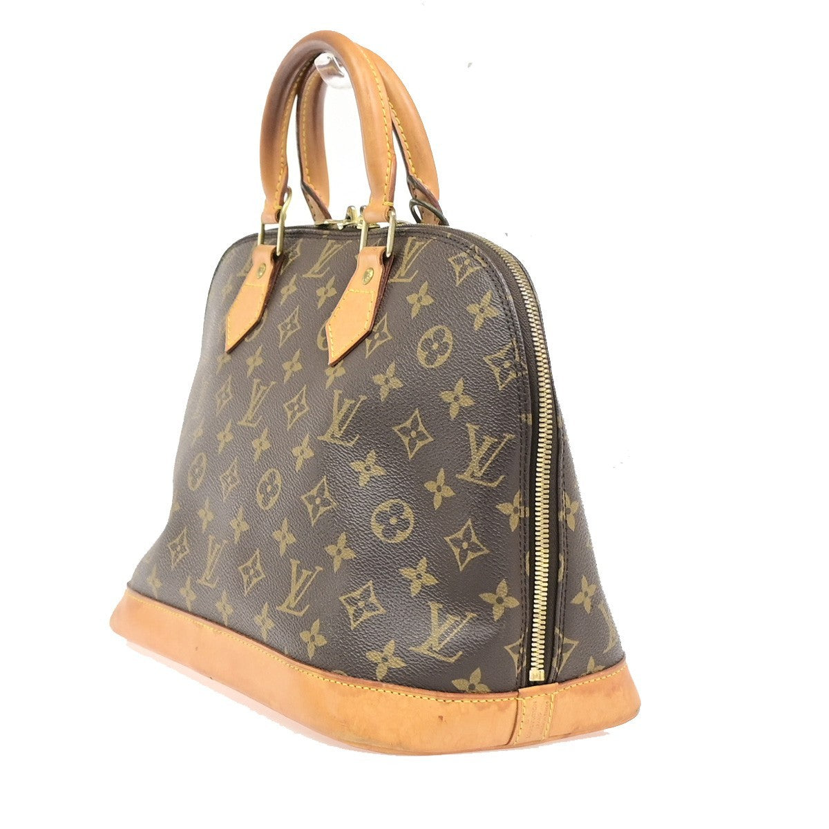 LOUIS VUITTON LV Logo Alma Hand Bag Monogram Leather Brown France M51130 85PA103