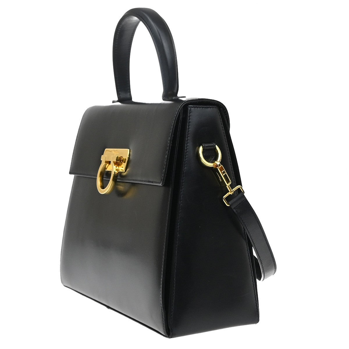 SALVATORE FERRAGAMO Logo Gancini 2Way Hand Bag Leather Black GHW Italy 76YJ206