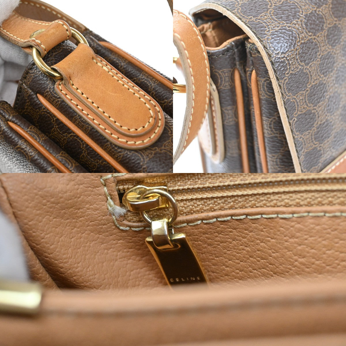 CELINE Logo Macadam Pattern Shoulder Bag PVC Leather Brown GHW Italy 61YH743