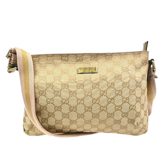 20.Live GUCCI GG Pattern Crossbody Shoulder Bag Canvas Leather Beige 04ZA149