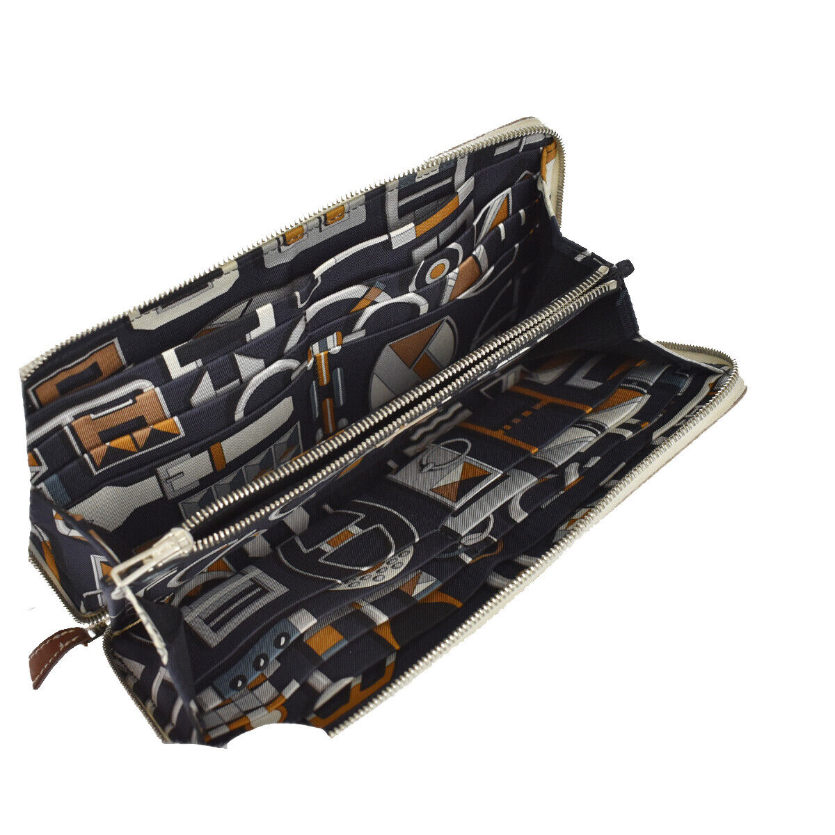 HERMES Azap Long Zipper Wallet Purse Veau Epsom Leather Silk In Craie 72RH515