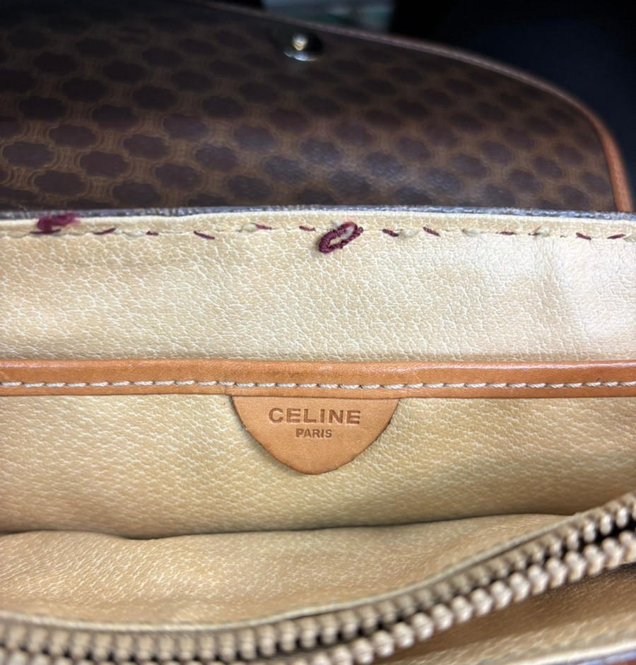 CELINE Logo Macadam Pattern Shoulder Bag PVC Leather Brown Italy 60KB547