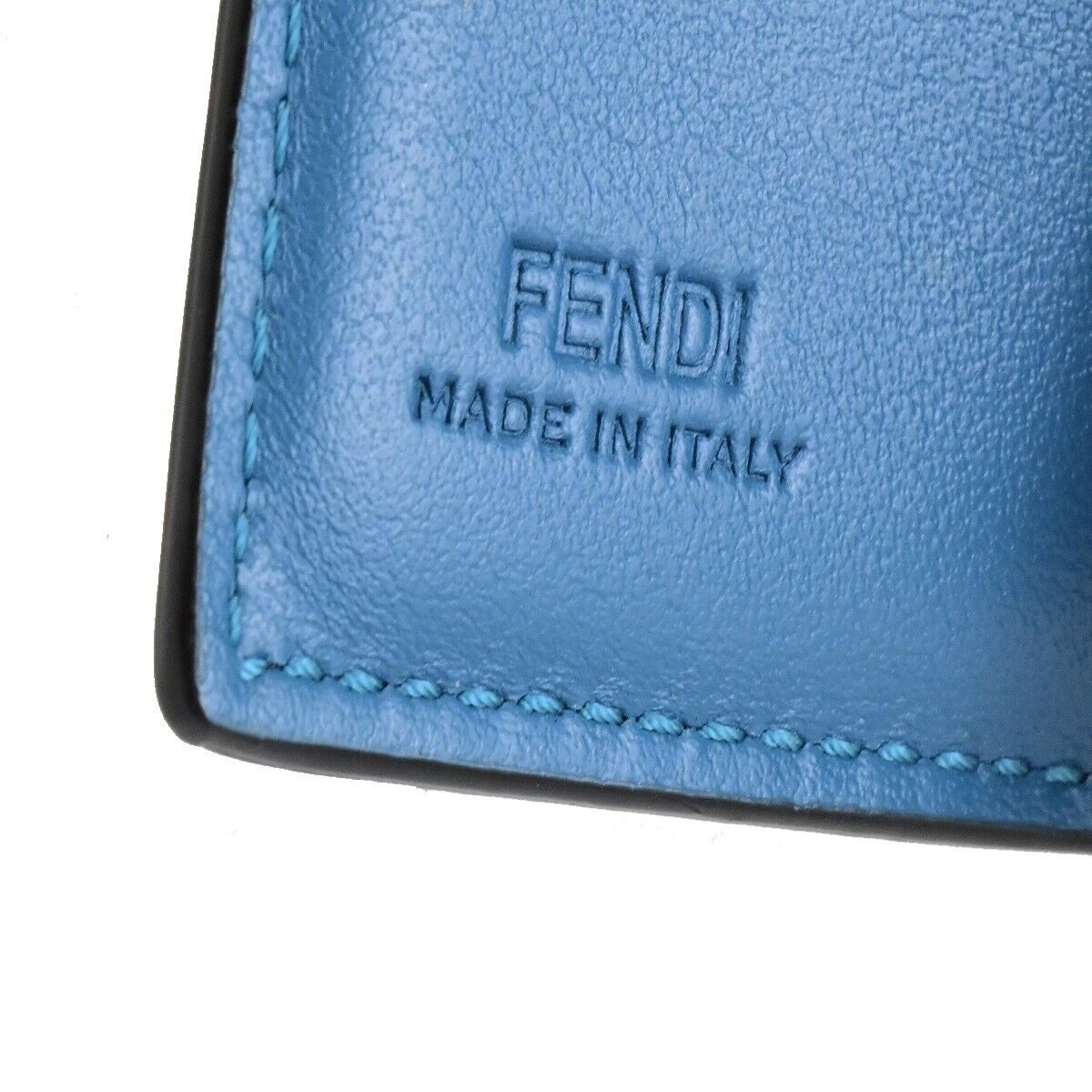 FENDI Zucca Pattern Mini Trifold Compact Wallet Leather Blue White Italy 61KA542