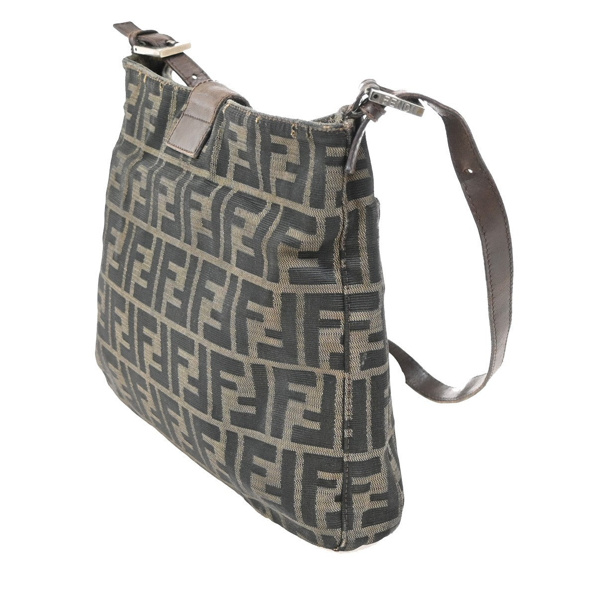 FENDI Logo Zucca Pattern Hand Bag Canvas Leather Brown SHW Italy 36KB279