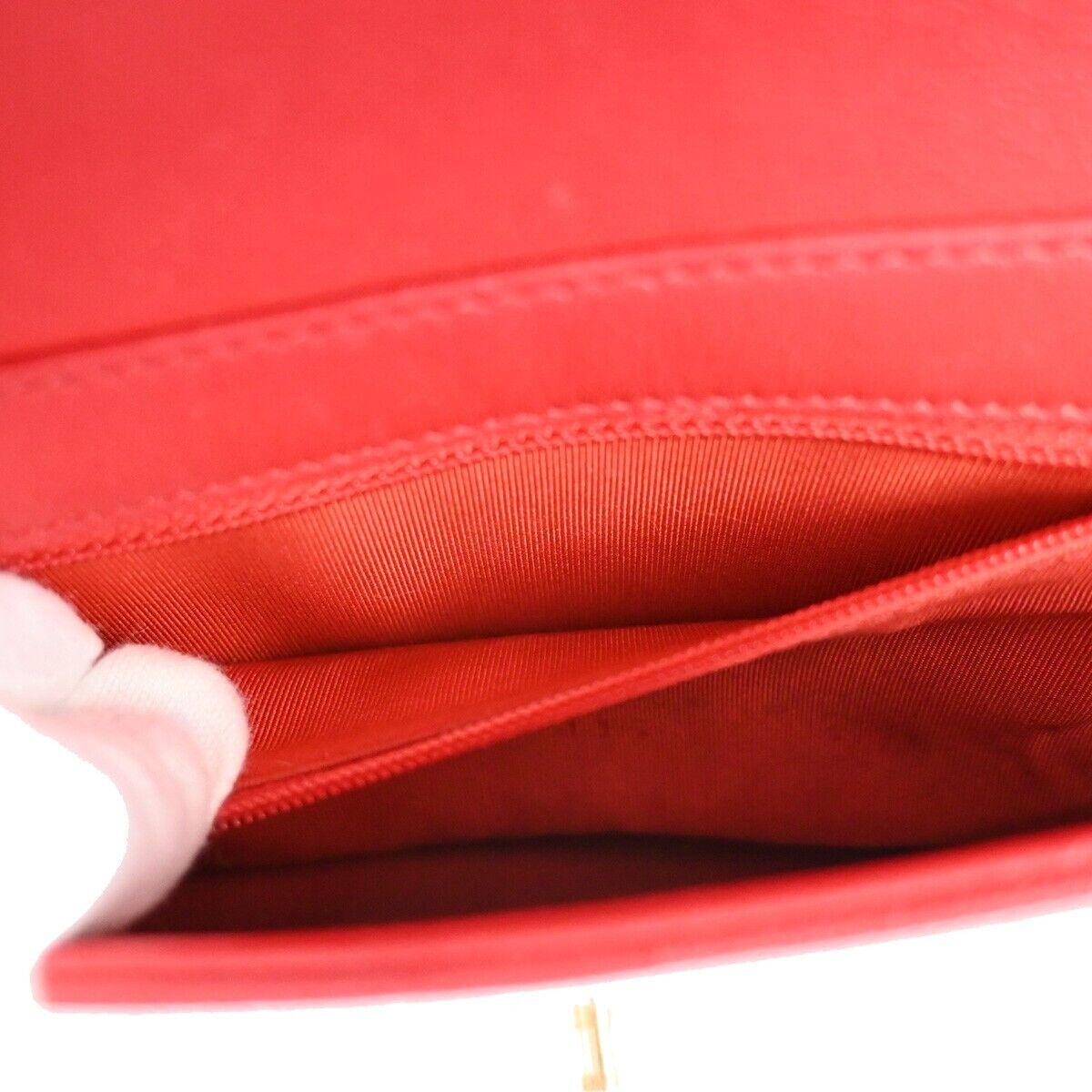 CHANEL CC Logo V Stitch Double Flap Chain Shoulder Bag Leather Red GHW 804RJ284