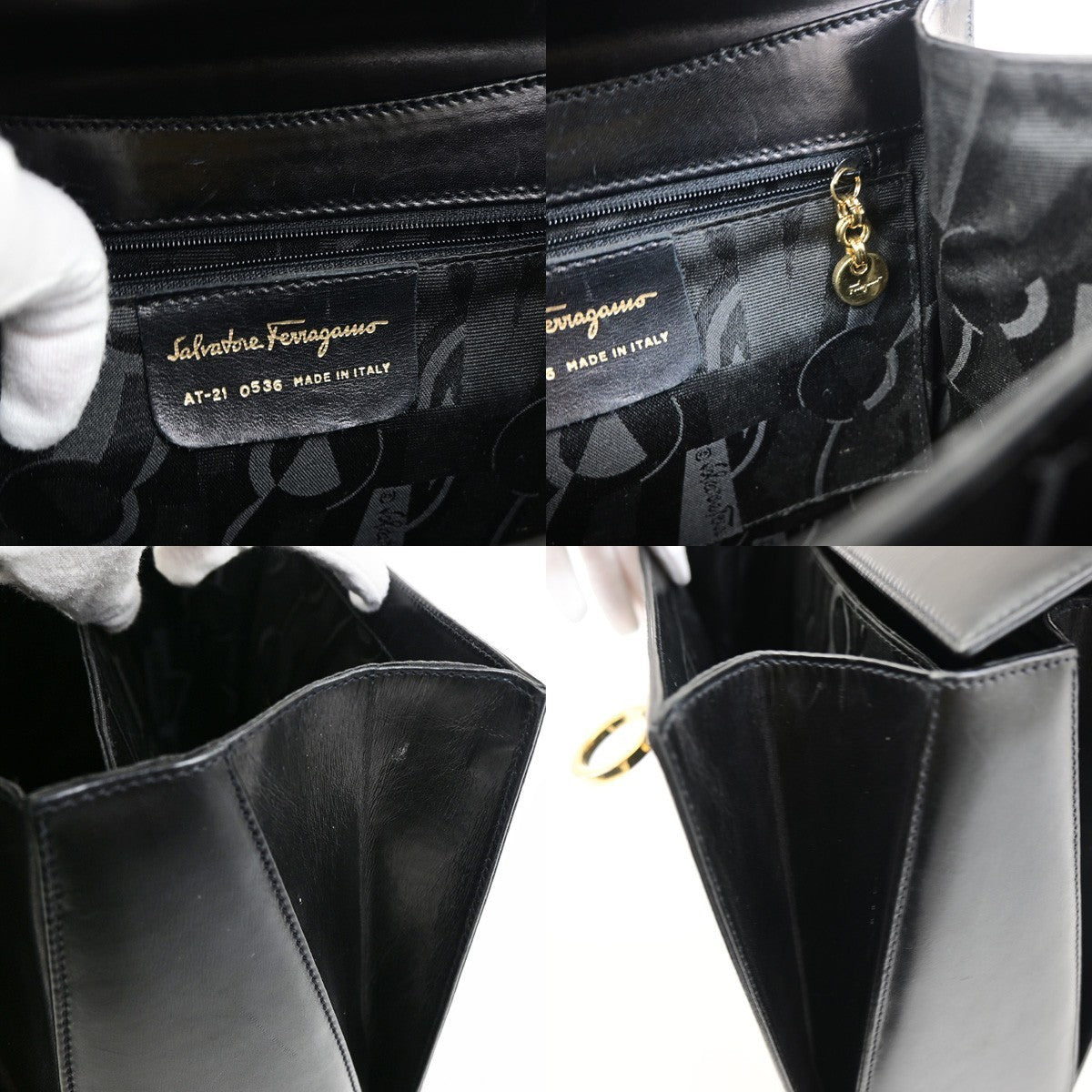 SALVATORE FERRAGAMO Logo Gancini Hand Bag Leather Black GHW Italy 38KD151