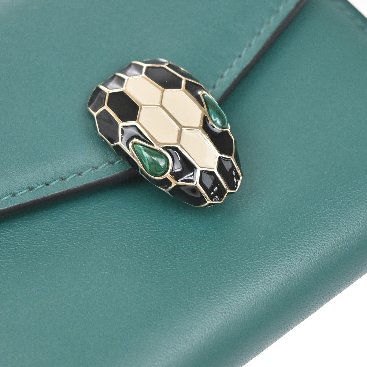 BVLGARI Serpenti Forever Trifold Wallet Leather Green Black snake Italy 39RL447