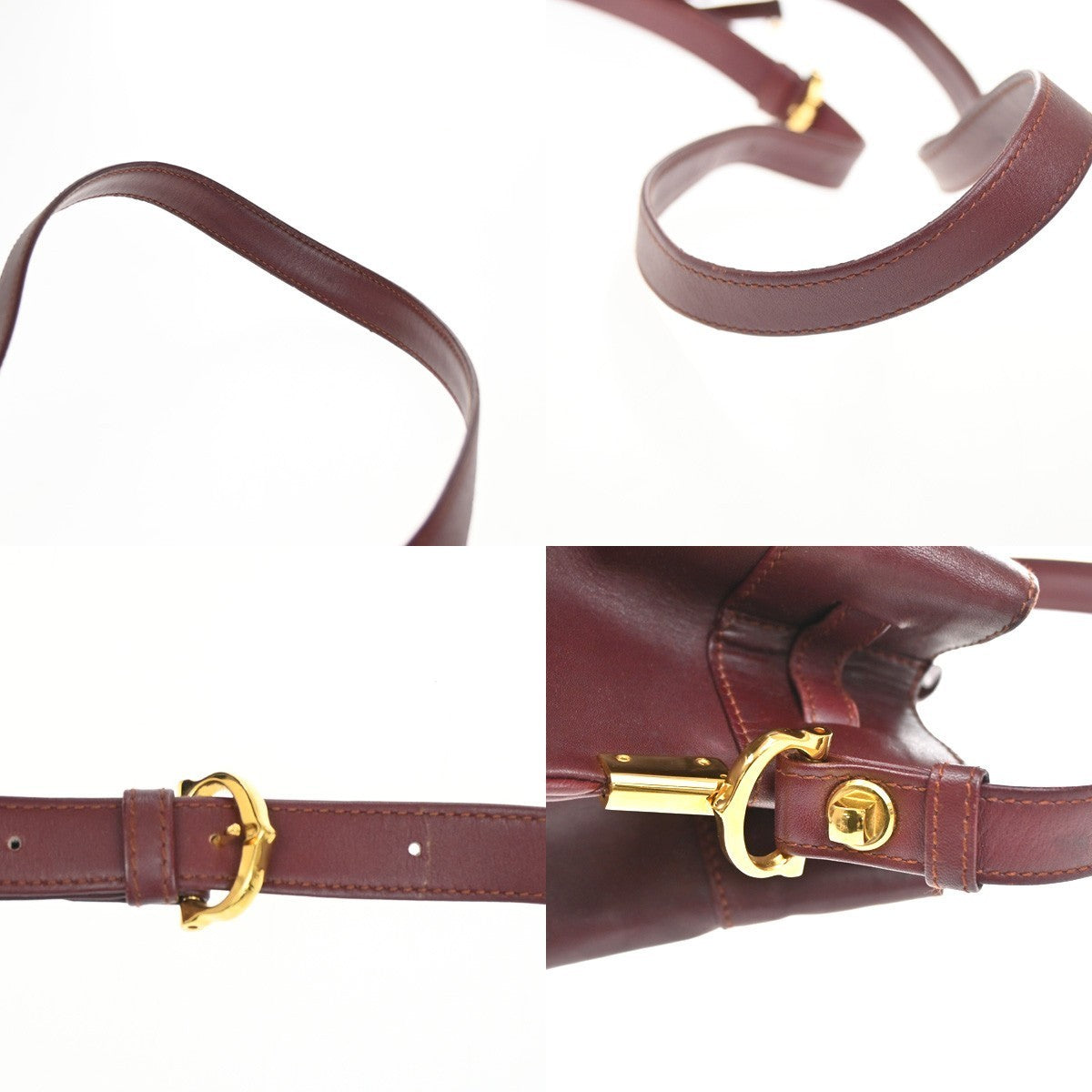 MUST DE CARTIER 2C Logo Drawstring Shoulder Bag Leather Red Gold 67TA426