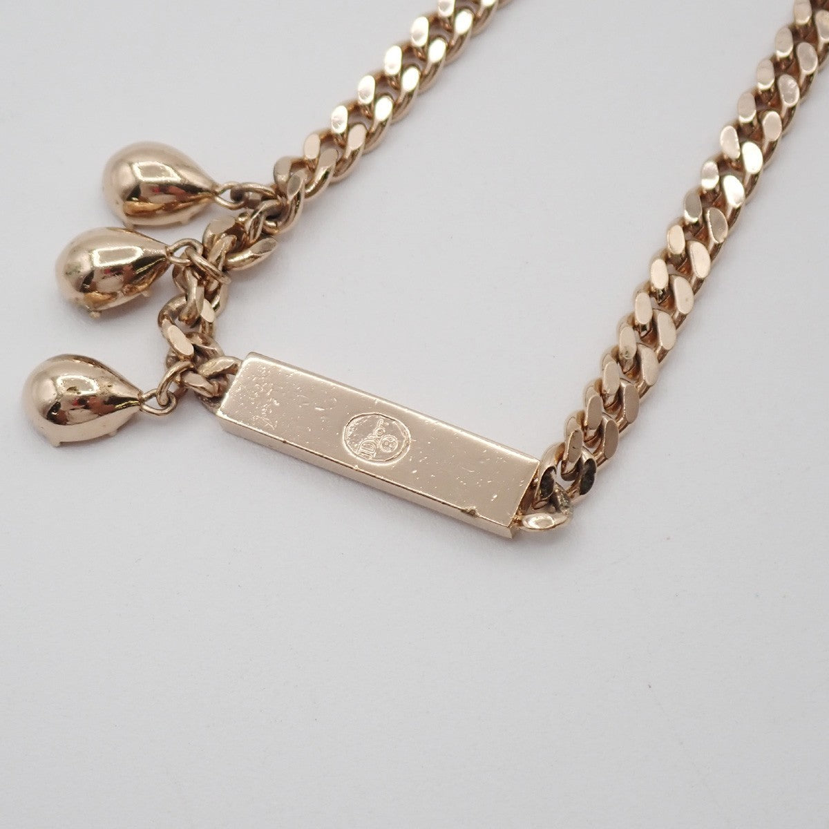 CHRISTIAN DIOR CD Logo Rhinestone Pendant Necklace Charm Gold 05KP244