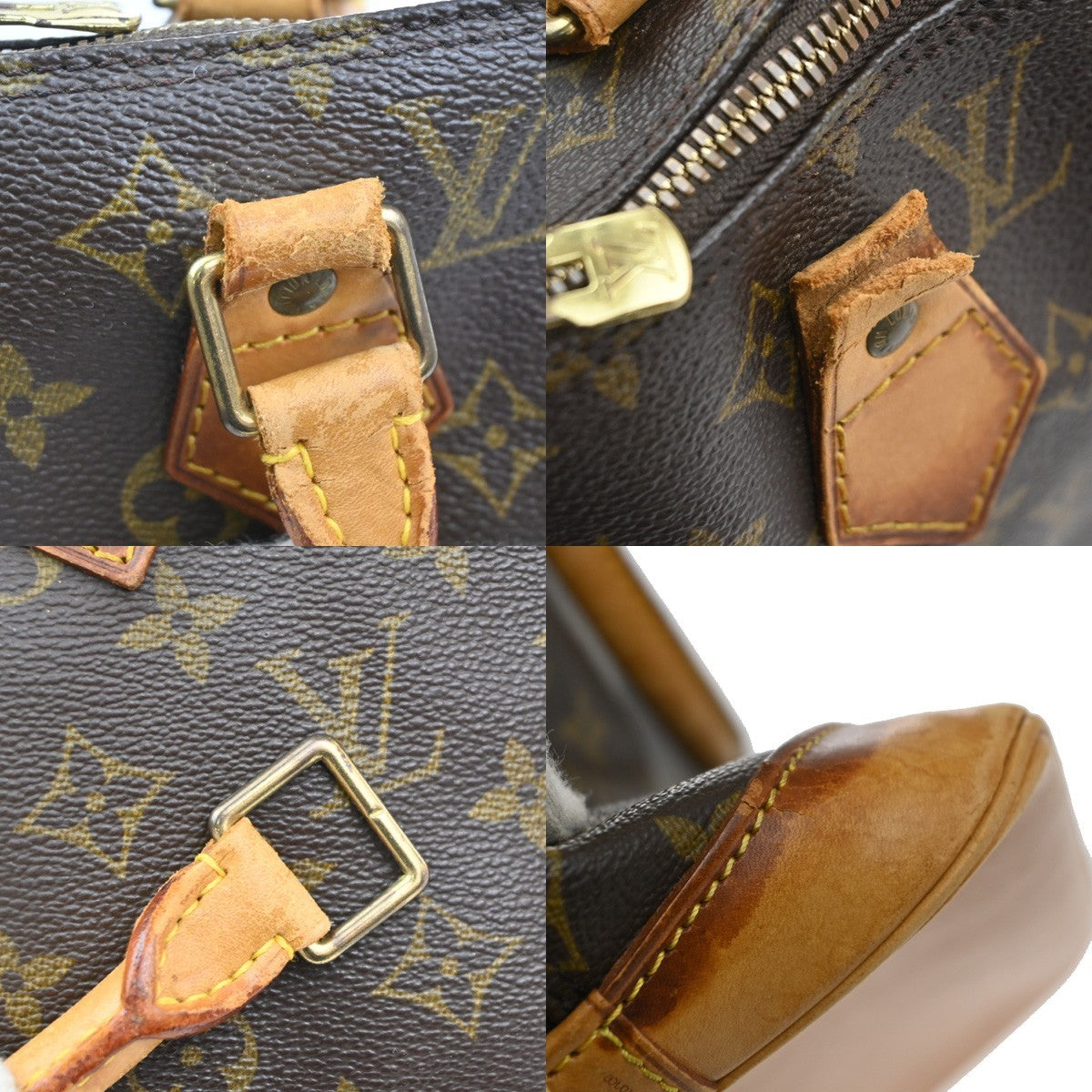 LOUIS VUITTON LV Logo Alma Hand Bag Monogram Leather Brown France M51130 02MA641