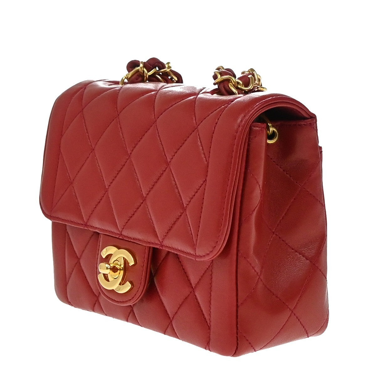 CHANEL CC Logo Mini Matelasse Chain Hand Bag Leather Red GHW Vintage 863RF268