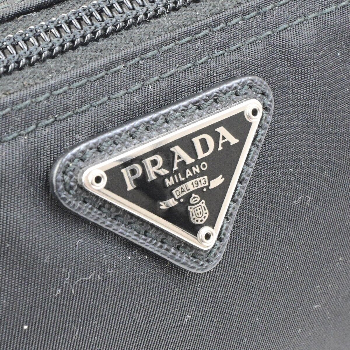 PRADA Logo Tessuto Cosmetic Pouch Nylon Leather Black Silver 32KA464