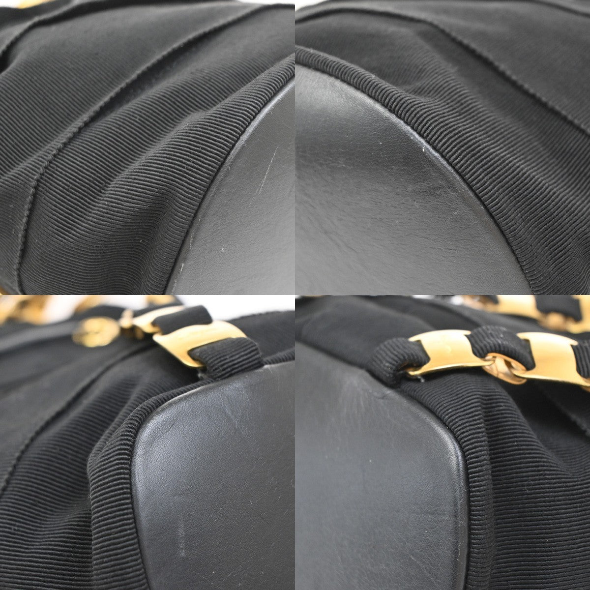 SALVATORE FERRAGAMO Vara Chain Backpack Bag Canvas Leather Black GHW 68EG222