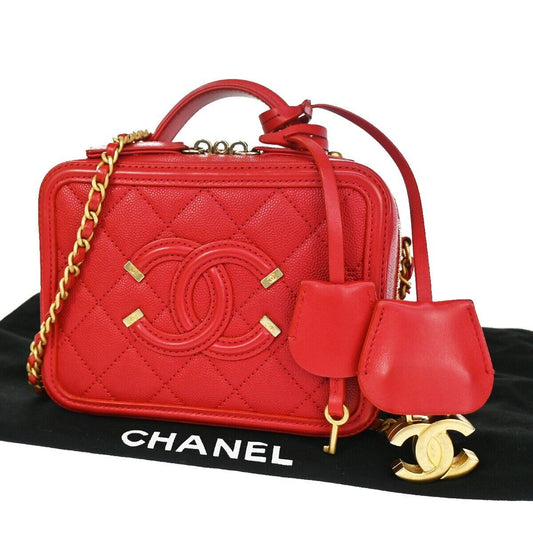 CHANEL CC Mini Matelasse 2Way Chain Shoulder Bag Caviar Leather Red GHW 765RH755