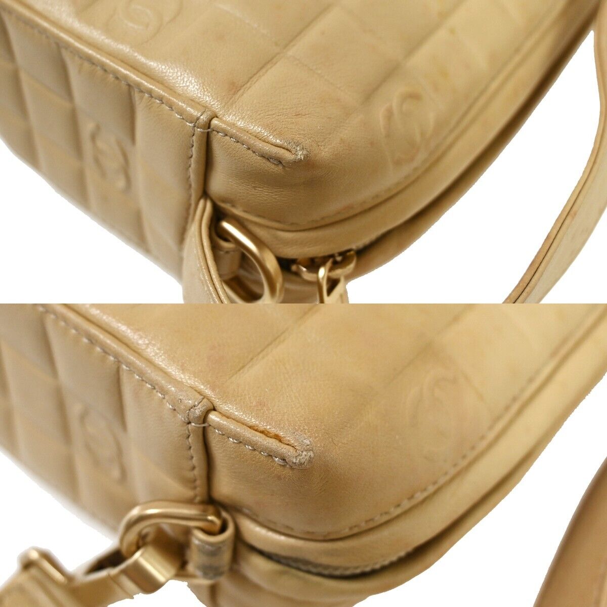 CHANEL CC Logo Chocolate Bar 2Way Hand Bag Leather Beige GHW Italy 11GA902