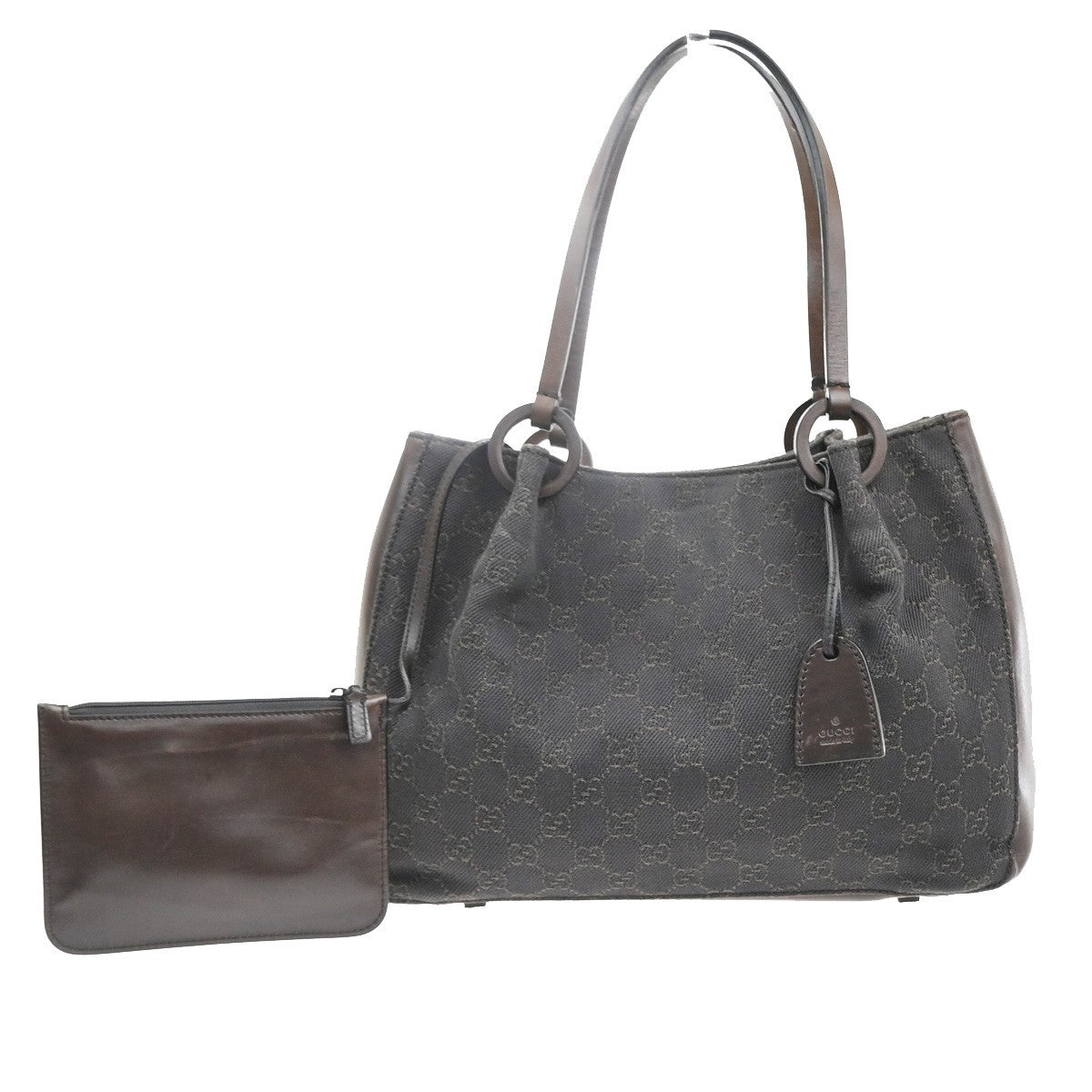 GUCCI Logo GG Pattern Shoulder Tote Hand Bag Canvas Leather Brown Italy 38MA585