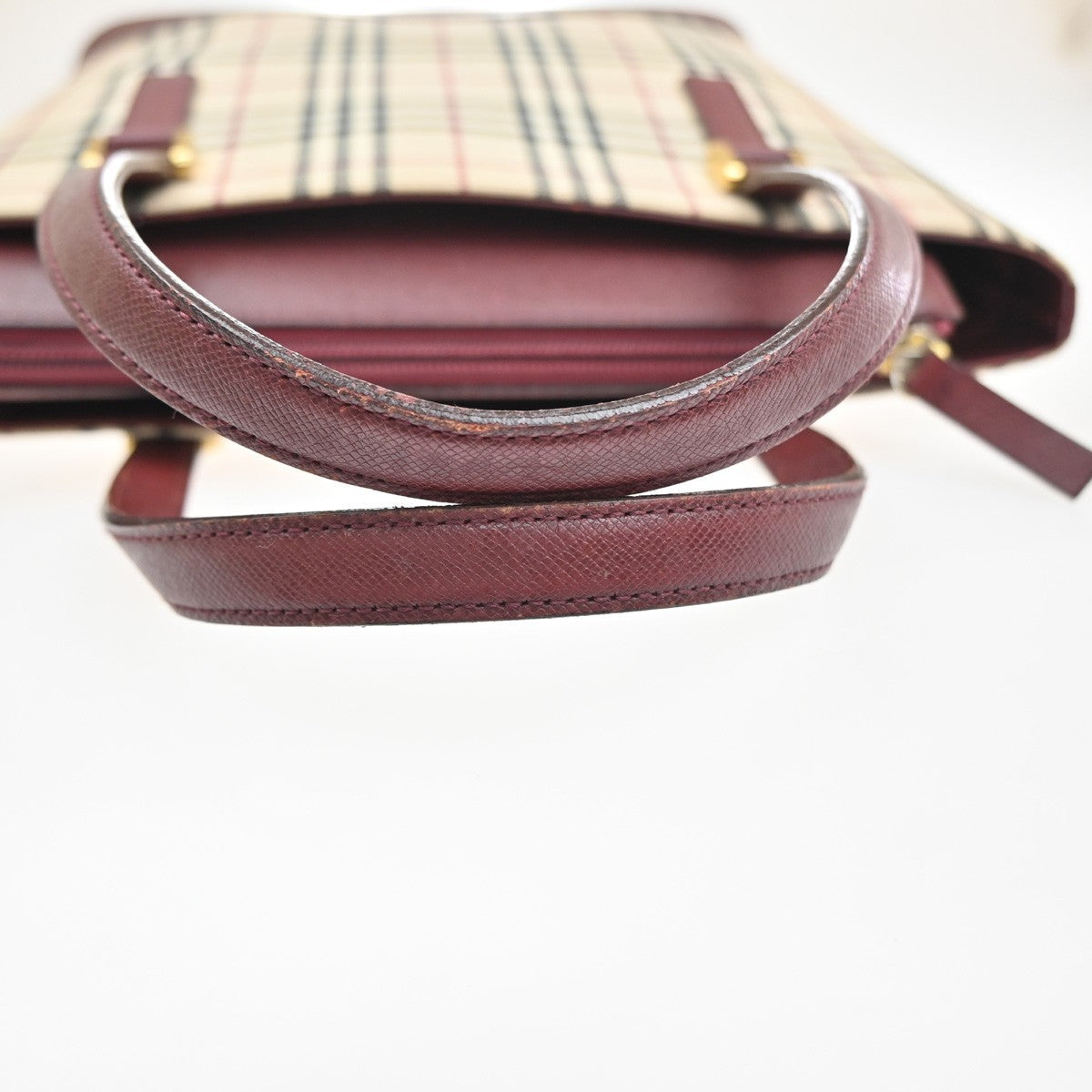 BURBERRY Nova Check Shoulder Hand Tote Bag Canvas Leather Beige Red GHW 32RL977