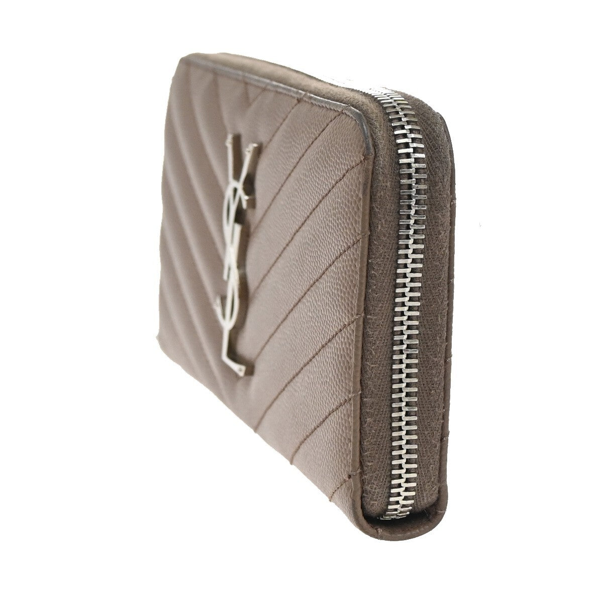 SAINT LAURENT YSL Logo Zipper Aroung Long Wallet Leather Brown SHW 64EF031