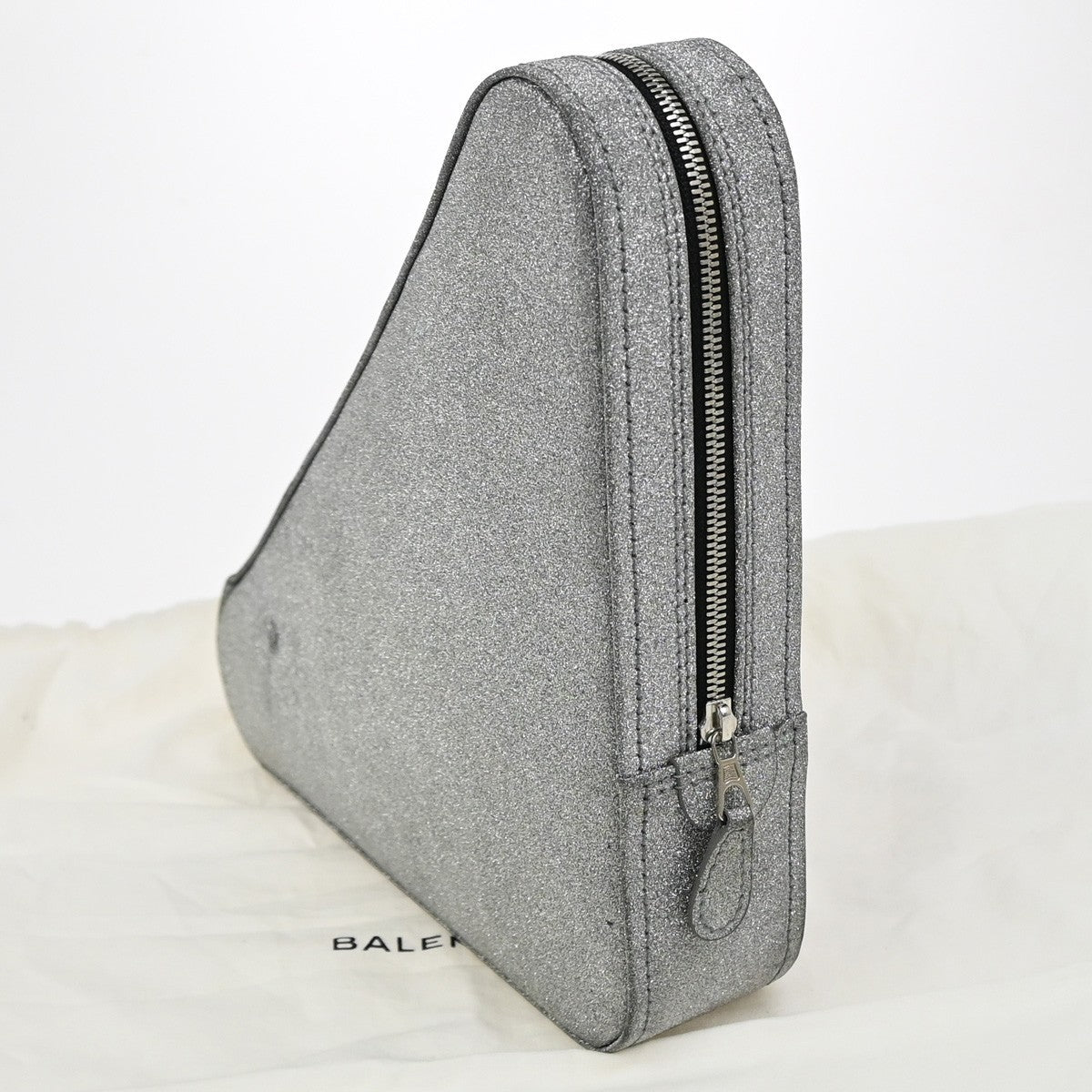 BALENCIAGA Logo triangle Clutch Bag Canvas Leather Silver Italy 38RL417