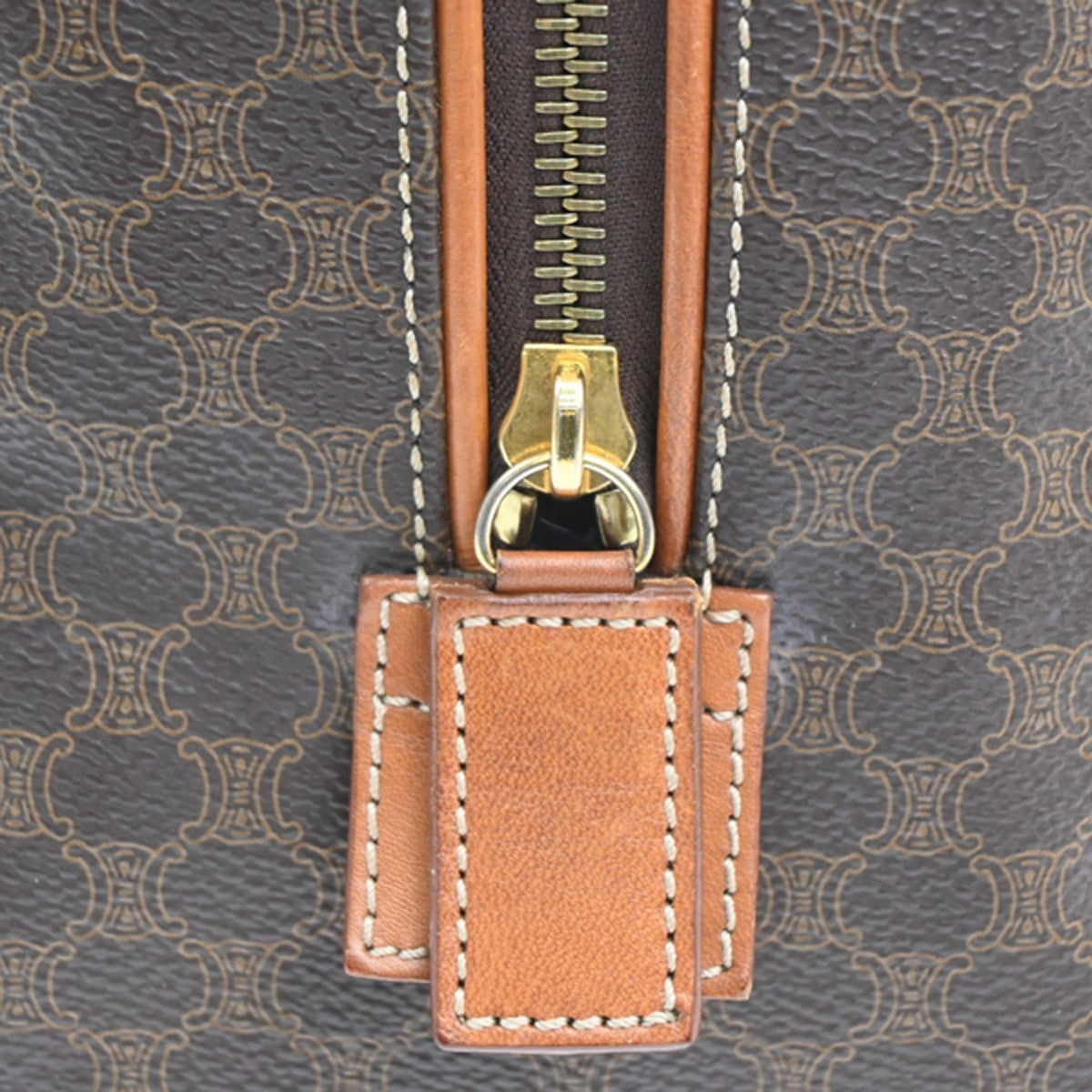 CELINE Logo Macadam Pattern Hand Bag PVC Leather Brown GHW Italy 69KC201