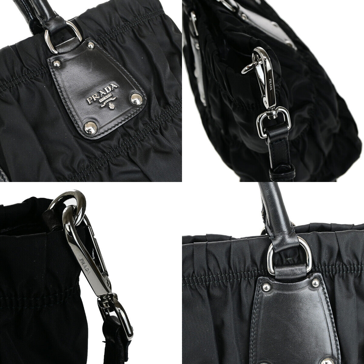 PRADA Logo Tessuto Gaufre 2Way Shoulder Bag Nylon Leather BK SHW 12RK714