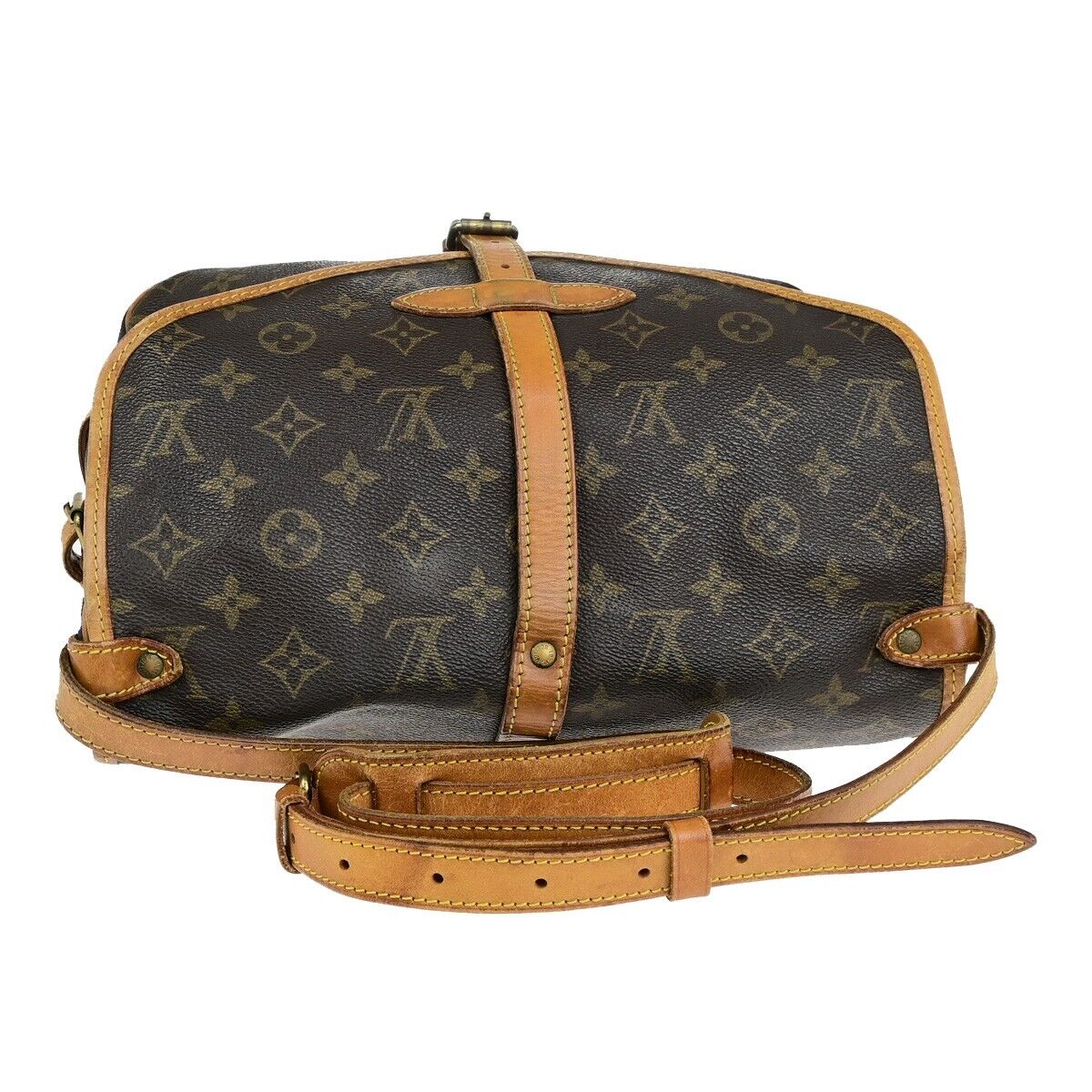 LOUIS VUITTON Logo Saumur 30 Shoulder Bag Monogram Leather Brown M42256 39ED297