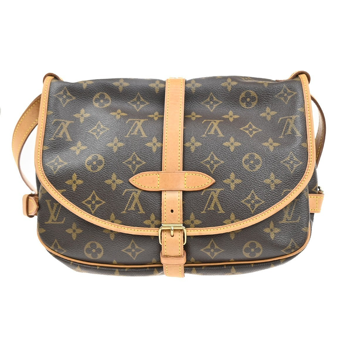 LOUIS VUITTON Logo Saumur 30 Shoulder Bag Monogram Leather Brown M42256 55CA088