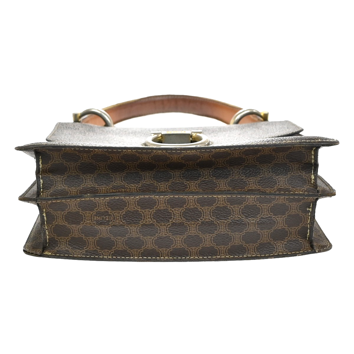 CELINE Logo Macadam Pattern Hand Bag PVC Leather Brown GHW Italy 61KB708