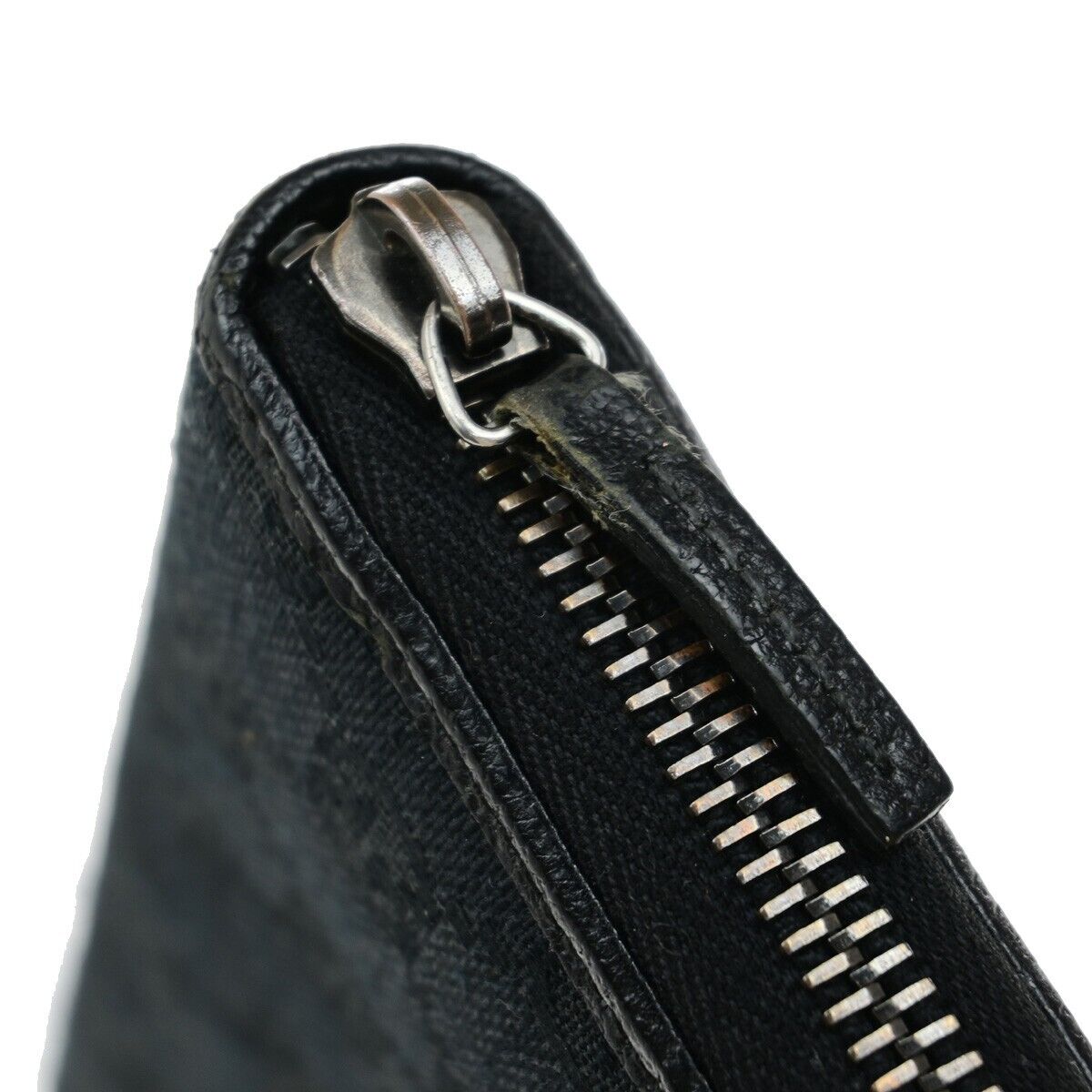 GUCCI Logo GG Pattern Zip Aroung Long Wallet Canvas Leather Black 62ED988