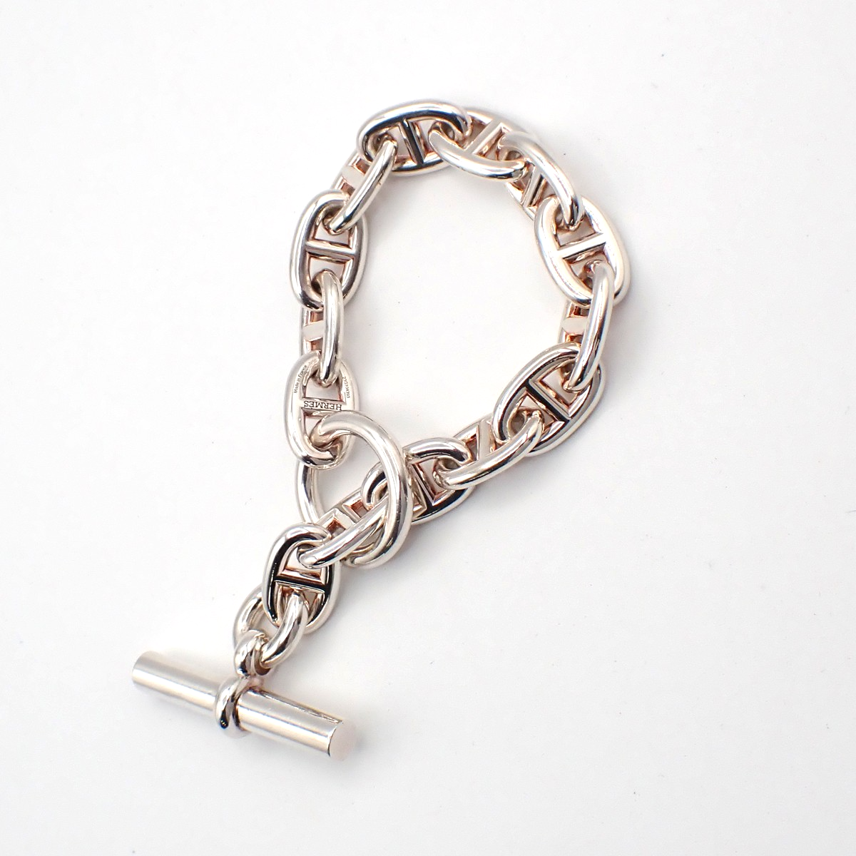 HERMES Logo Chaine D'ancre MM Chain Bracelet  14 Link Silver Ag925 385LC608