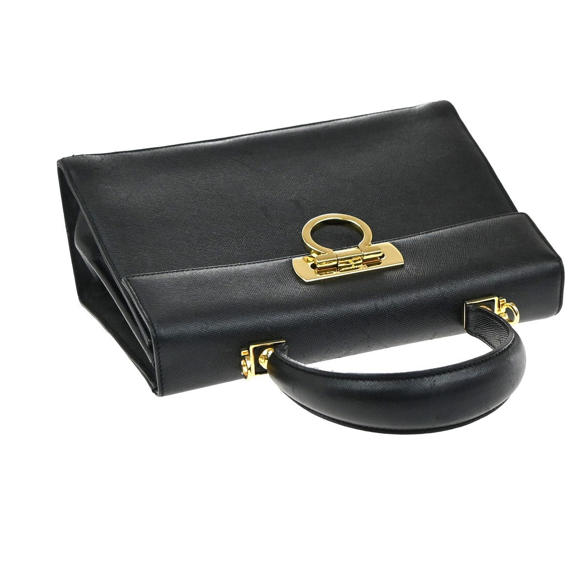 SALVATORE FERRAGAMO Logo Gancini Mini Hand Bag Leather Black GHW Italy 38EG303
